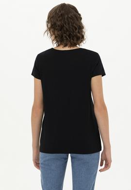 Kadın Siyah Bisiklet Yaka Tişört - 50251960022