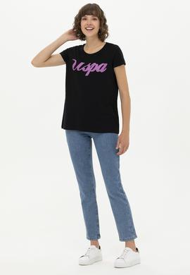 Kadın Siyah Bisiklet Yaka Tişört - 50251960022