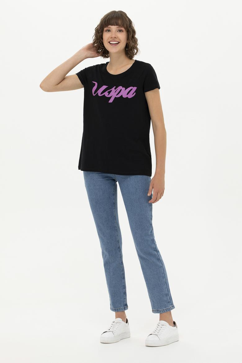 Kadın Siyah Bisiklet Yaka Tişört - 50251960022