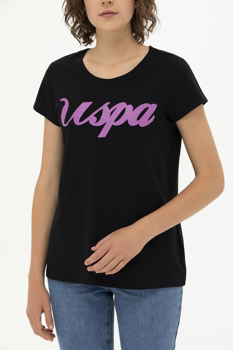 Kadın Siyah Bisiklet Yaka Tişört - 50251960022