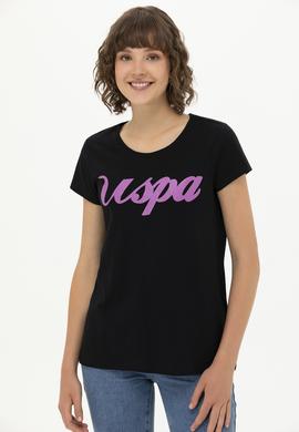 Kadın Siyah Bisiklet Yaka Tişört - 50251960022