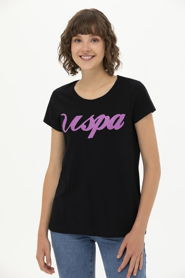 Kadın Siyah Bisiklet Yaka Tişört - 50251960022