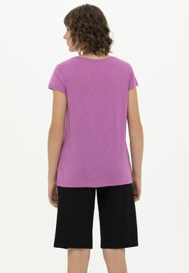 Kadın Menekşe Bisiklet Yaka Tişört - 50251960029