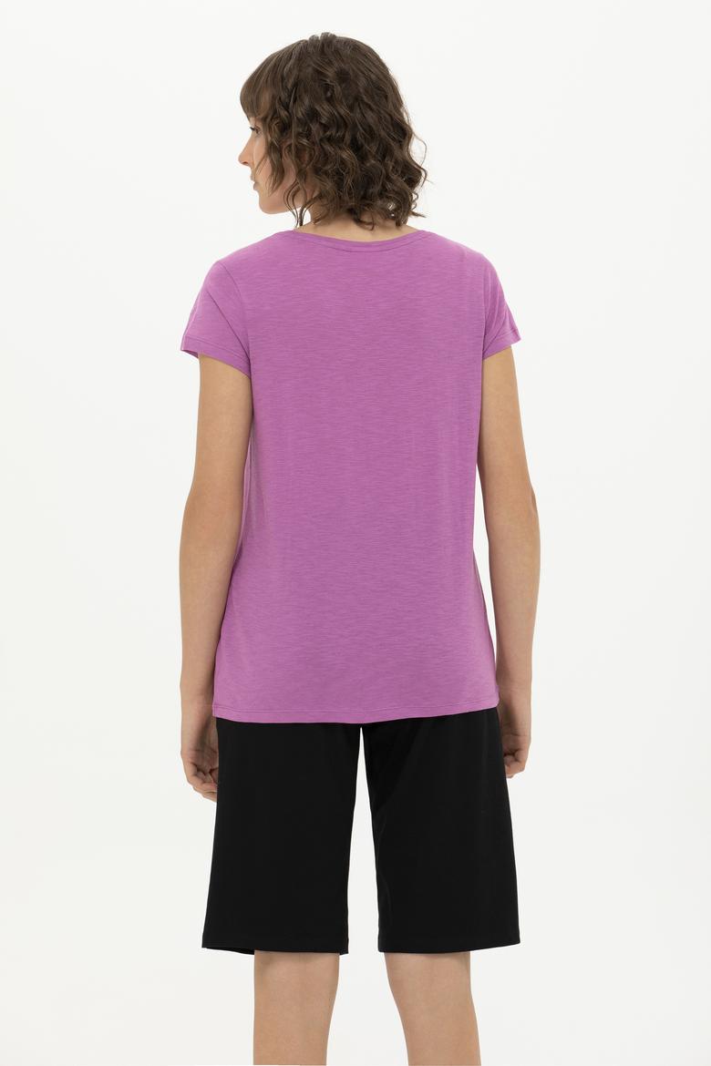 Kadın Menekşe Bisiklet Yaka Tişört - 50251960029