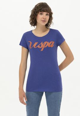 Kadın Mavi Bisiklet Yaka Tişört - 50251960038