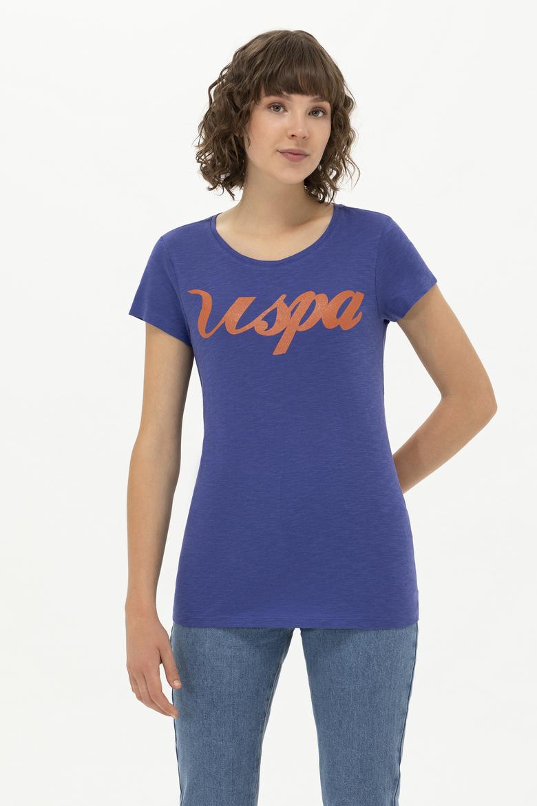 Kadın Mavi Bisiklet Yaka Tişört - 50251960038