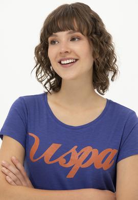 Kadın Mavi Bisiklet Yaka Tişört - 50251960038