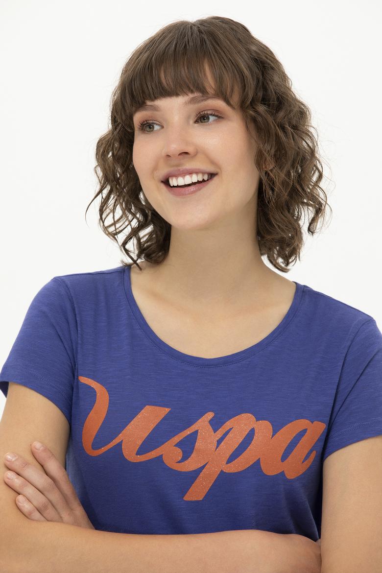 Kadın Mavi Bisiklet Yaka Tişört - 50251960038