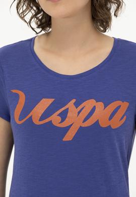 Kadın Mavi Bisiklet Yaka Tişört - 50251960038