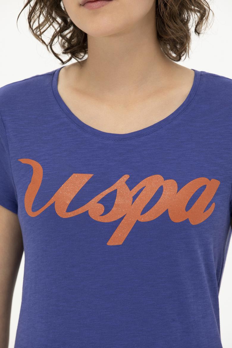 Kadın Mavi Bisiklet Yaka Tişört - 50251960038