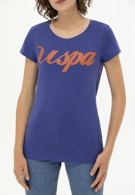 Kadın Mavi Bisiklet Yaka Tişört - 50251960038