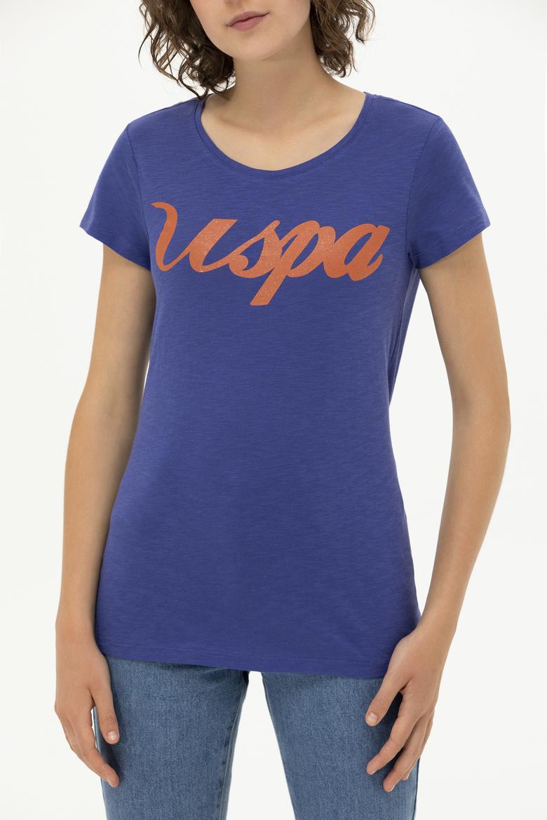 Kadın Mavi Bisiklet Yaka Tişört - 50251960038