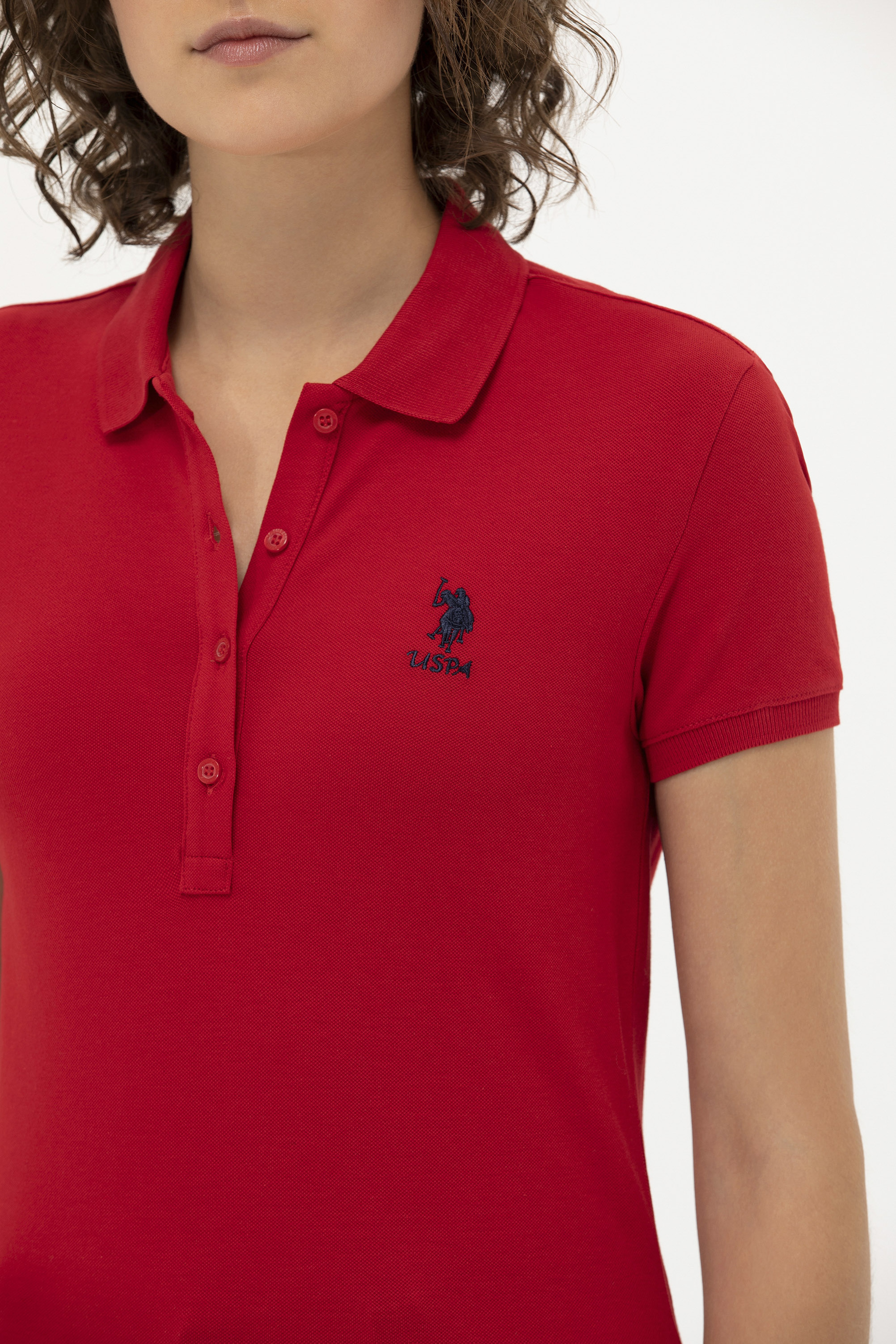 Kadın Kırmızı Basic Polo Yaka Tişört - Image 7