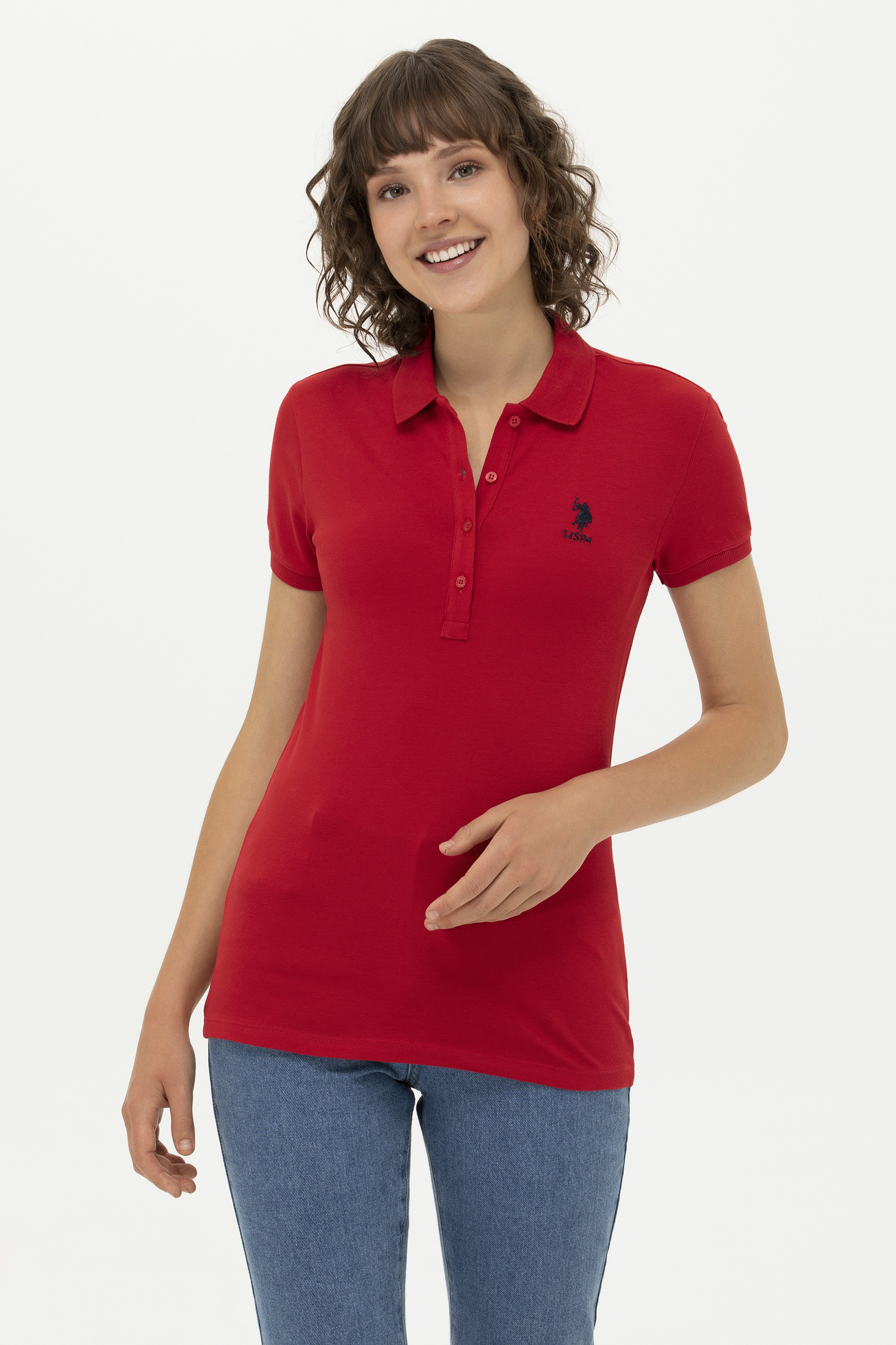 Kadın Kırmızı Basic Polo Yaka Tişört