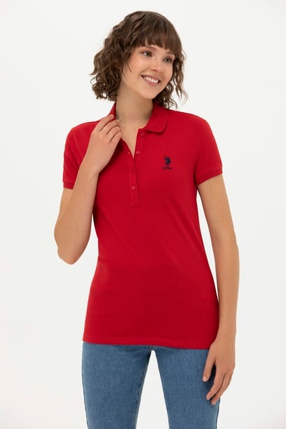 Kadın Kırmızı Basic Polo Yaka Tişört