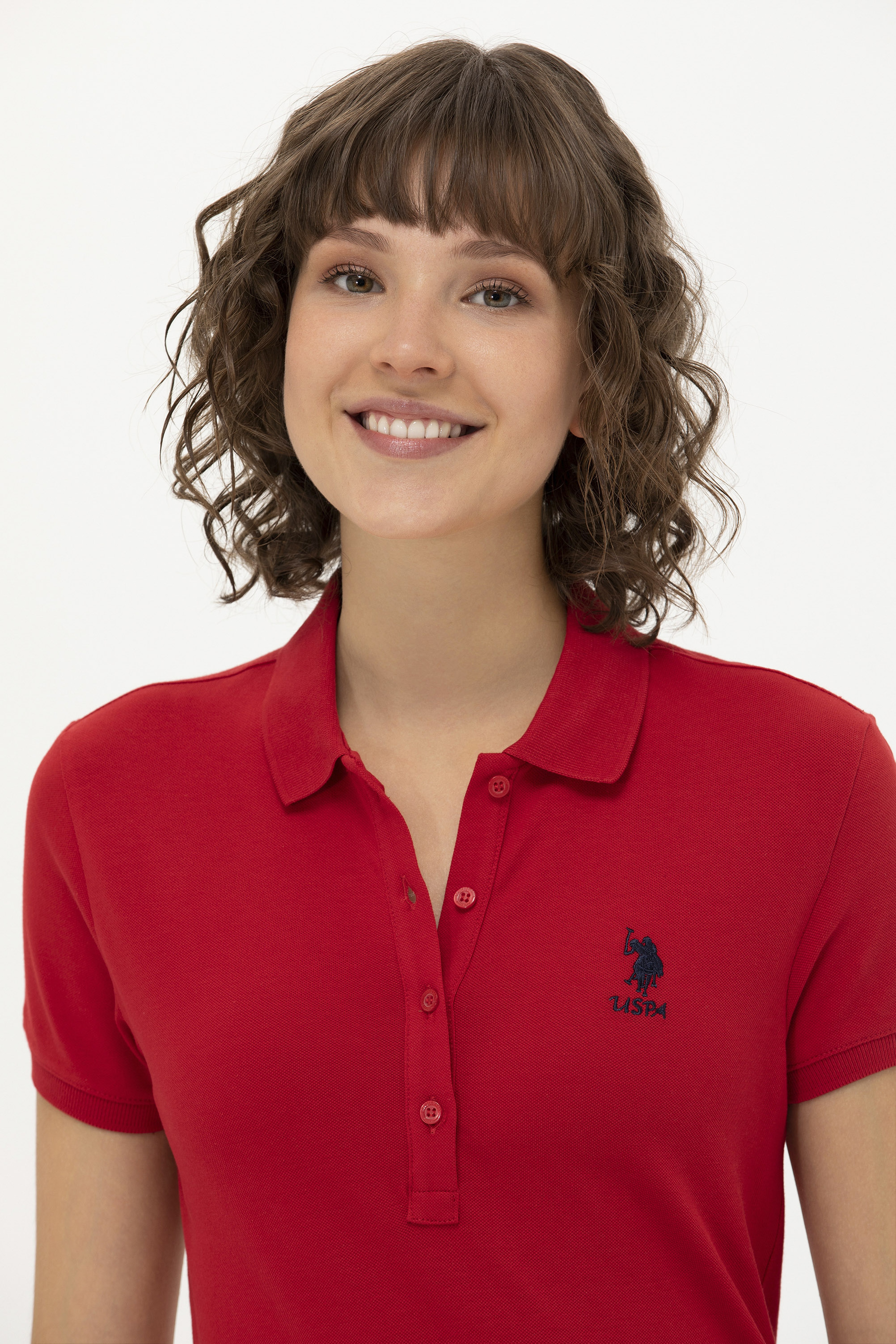 Kadın Kırmızı Basic Polo Yaka Tişört - Image 2