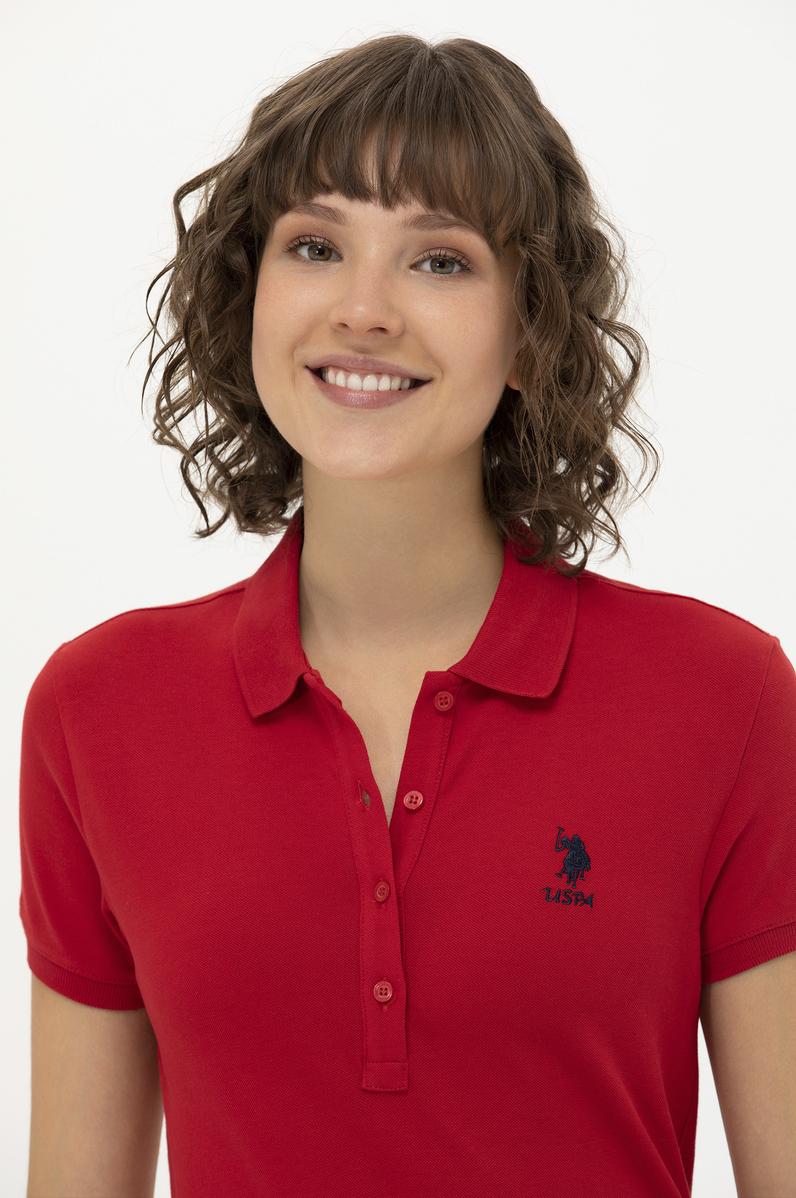 Kadın Kırmızı Basic Polo Yaka Tişört