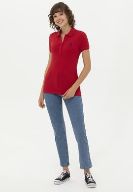 Kadın Kırmızı Basic Polo Yaka Tişört - 50262657033