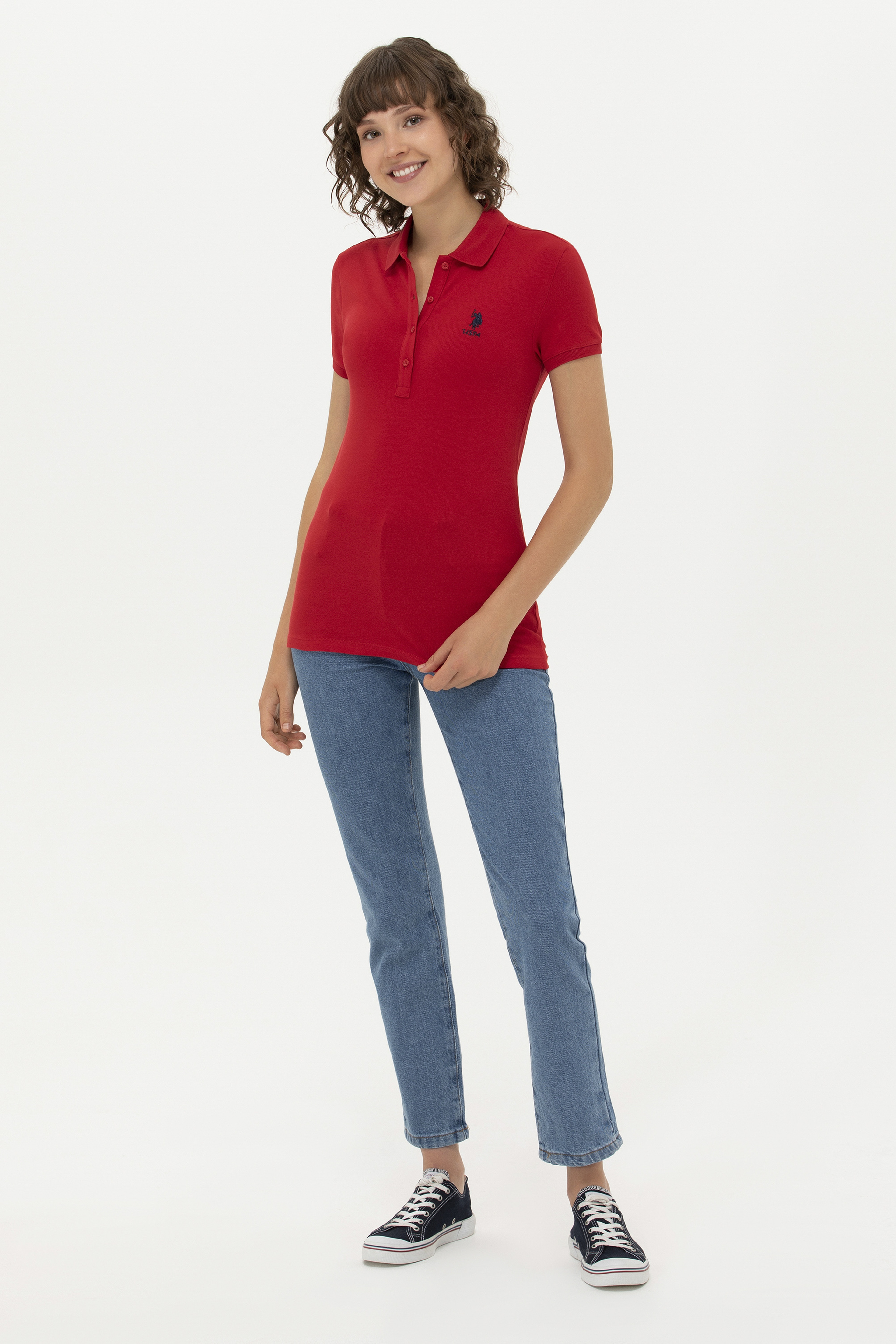Kadın Kırmızı Basic Polo Yaka Tişört