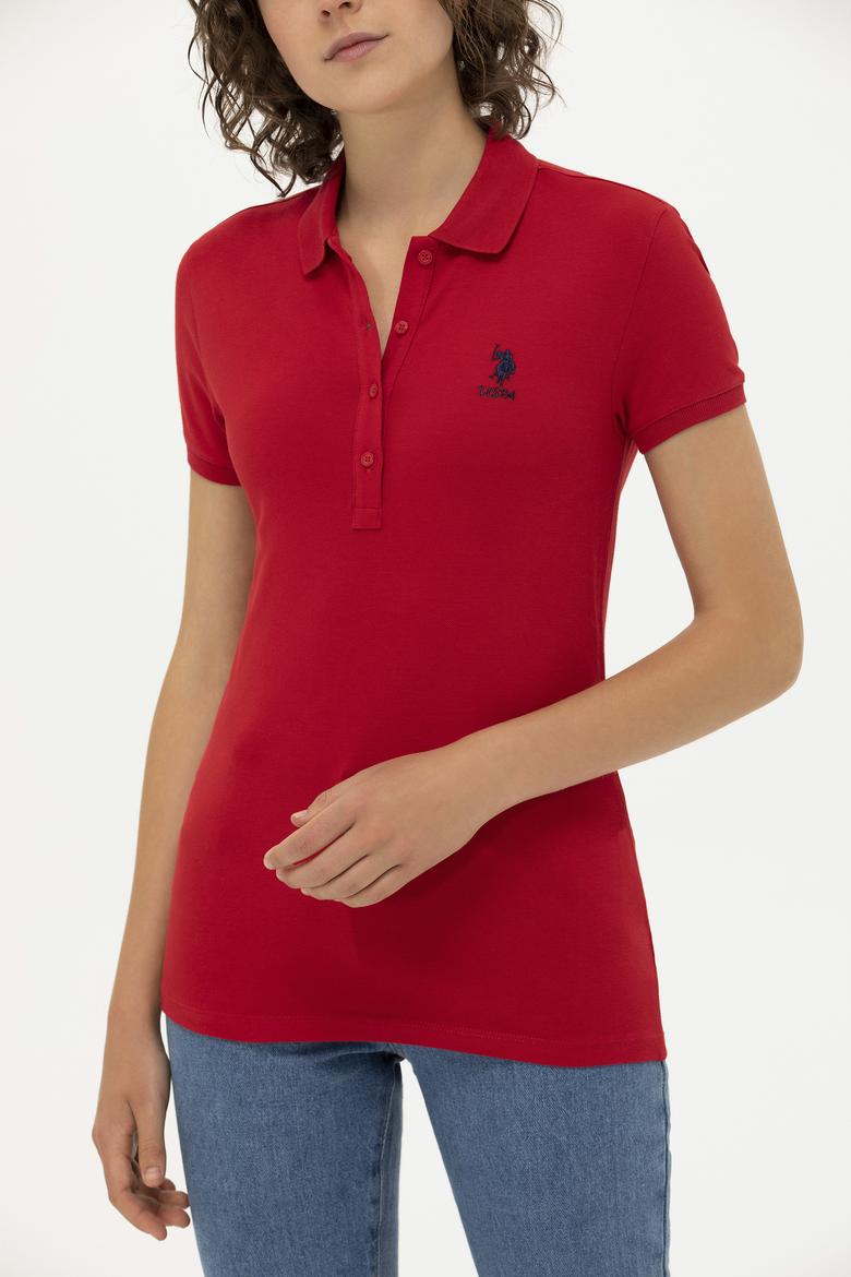 Kadın Kırmızı Basic Polo Yaka Tişört - 50262657033