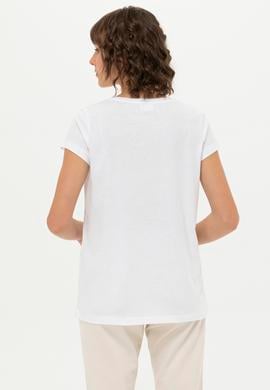 Kadın Beyaz Bisiklet Yaka Basic Tişört - 50262670013