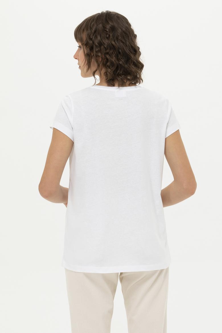 Kadın Beyaz Bisiklet Yaka Basic Tişört - 50262670013