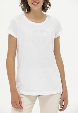 Kadın Beyaz Bisiklet Yaka Basic Tişört - 50262670013