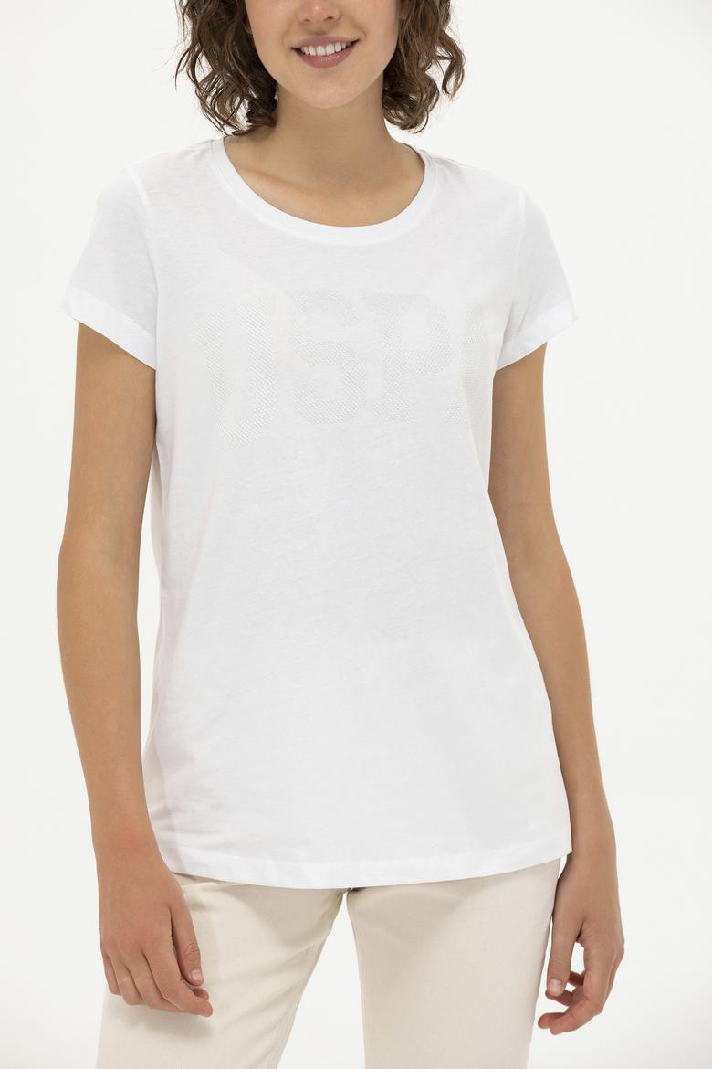 Kadın Beyaz Bisiklet Yaka Basic Tişört - 50262670013