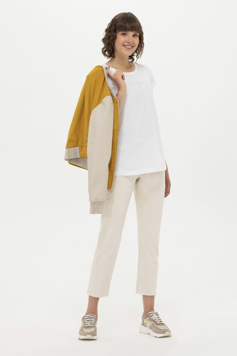 Kadın Beyaz Bisiklet Yaka Basic Tişört - 50262670013