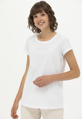 Kadın Beyaz Bisiklet Yaka Basic Tişört - 50262670013