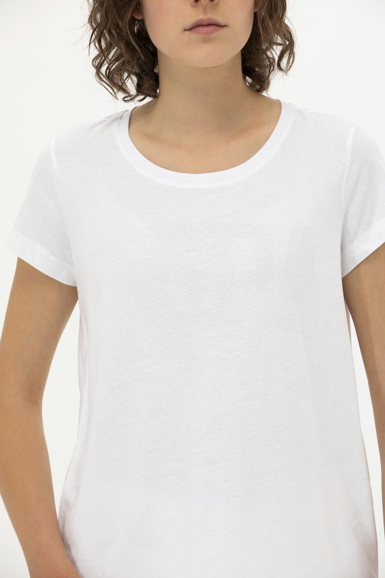 Kadın Beyaz Bisiklet Yaka Basic Tişört - 50262670013