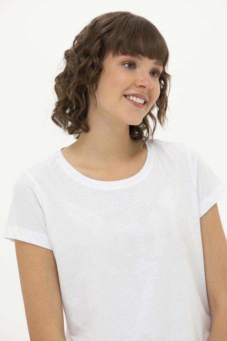 Kadın Beyaz Bisiklet Yaka Basic Tişört - 50262670013