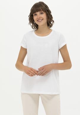 Kadın Beyaz Bisiklet Yaka Basic Tişört - 50262670013