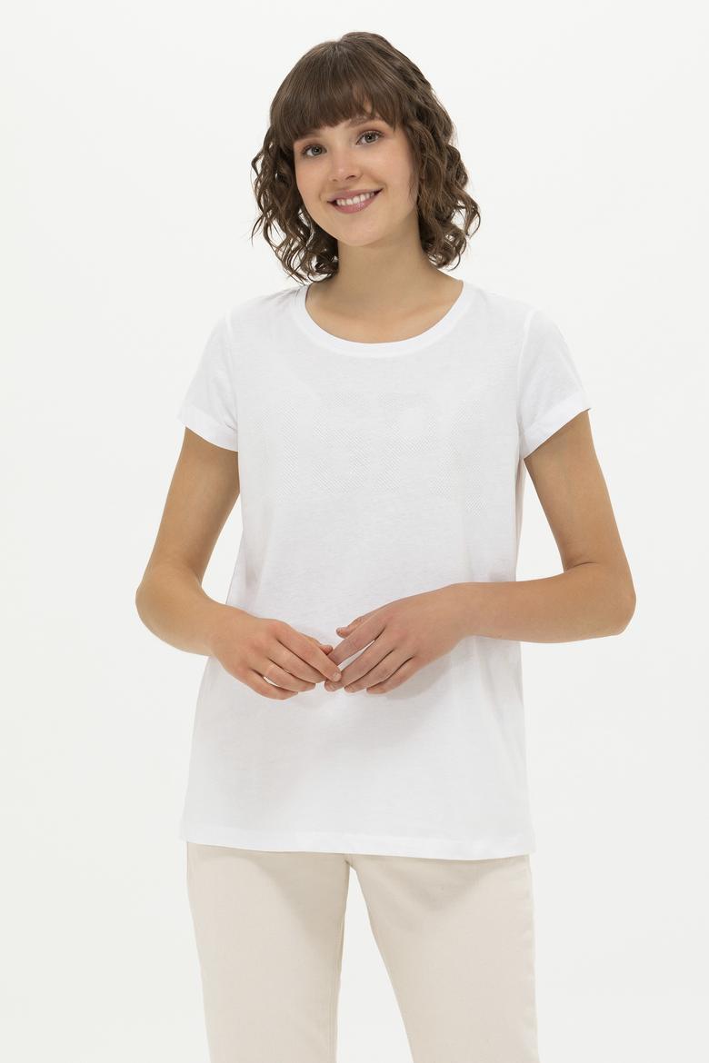 Kadın Beyaz Bisiklet Yaka Basic Tişört