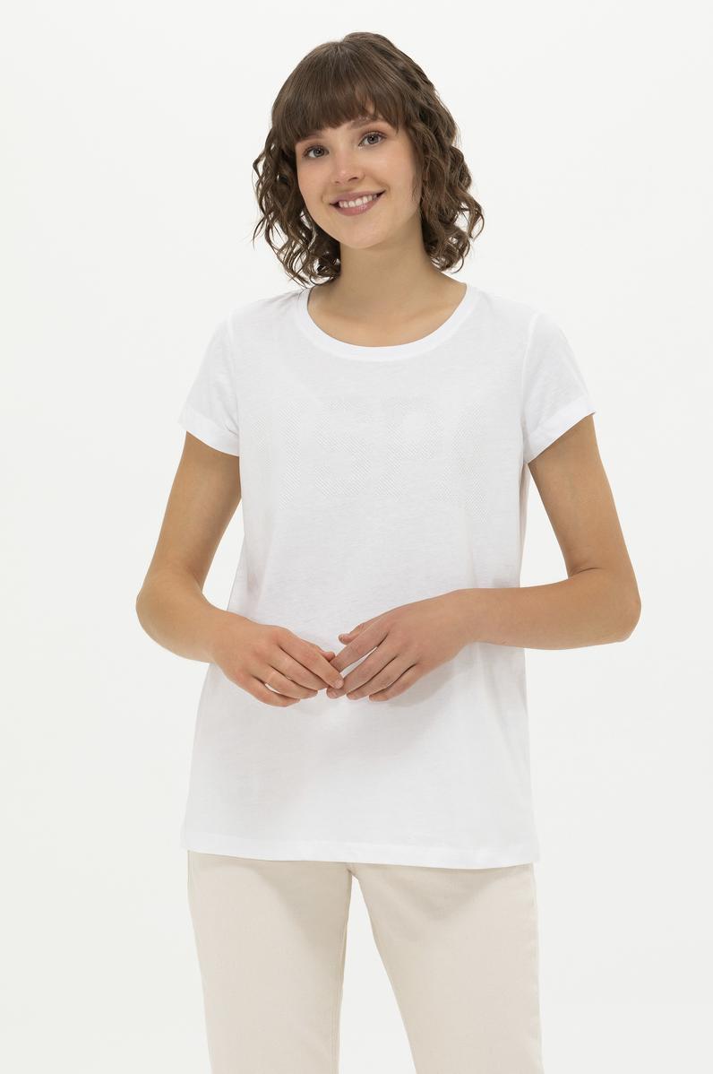 Kadın Beyaz Bisiklet Yaka Basic Tişört