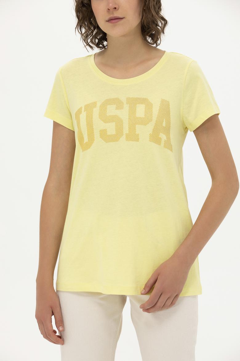 Kadın Açık Sarı Basic Bisiklet Yaka Tişört - 50262670165