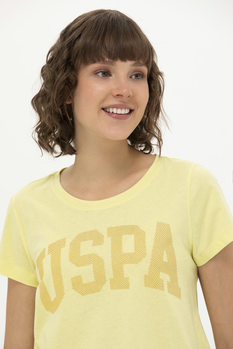 Kadın Açık Sarı Basic Bisiklet Yaka Tişört - 50262670165