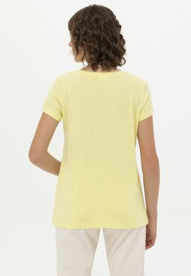 Kadın Açık Sarı Basic Bisiklet Yaka Tişört - 50262670165