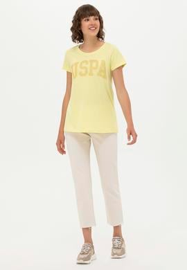 Kadın Açık Sarı Basic Bisiklet Yaka Tişört - 50262670165