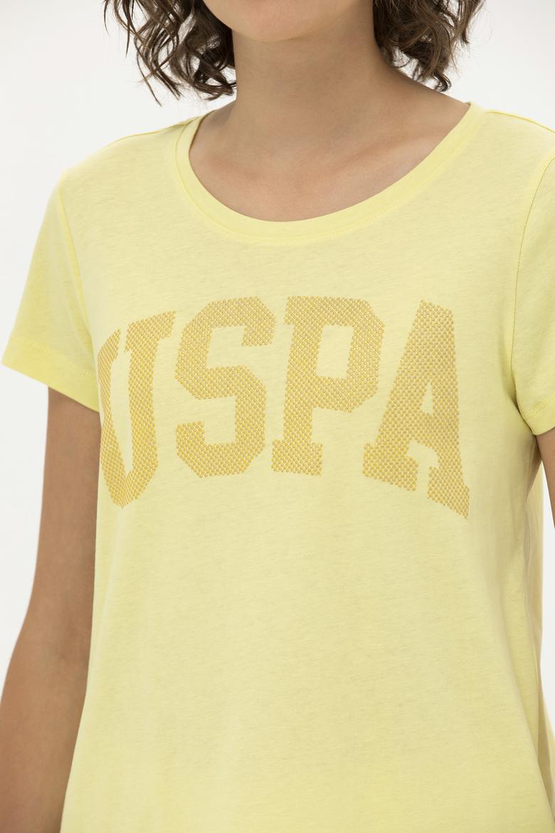 Kadın Açık Sarı Basic Bisiklet Yaka Tişört - 50262670165