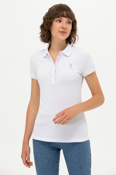Kadın Beyaz Basic Polo Yaka Tişört