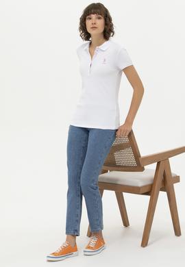 Kadın Beyaz Basic Polo Yaka Tişört - 50262698008