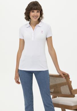 Kadın Beyaz Basic Polo Yaka Tişört - 50262698008