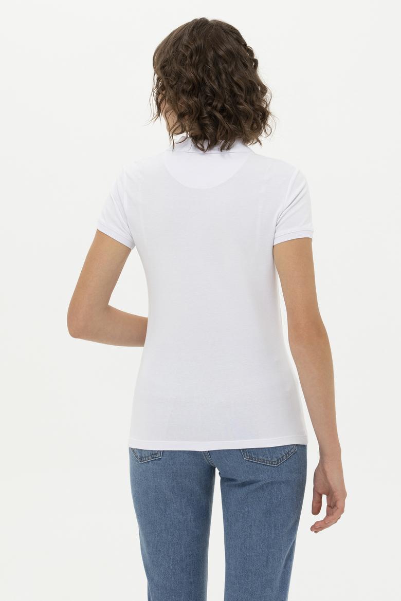 Kadın Beyaz Basic Polo Yaka Tişört - 50262698008