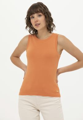 Kadın Kiremit Bisiklet Yaka Kolsuz Basic Tişört - 50264964106