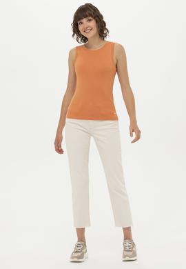 Kadın Kiremit Bisiklet Yaka Kolsuz Basic Tişört - 50264964106