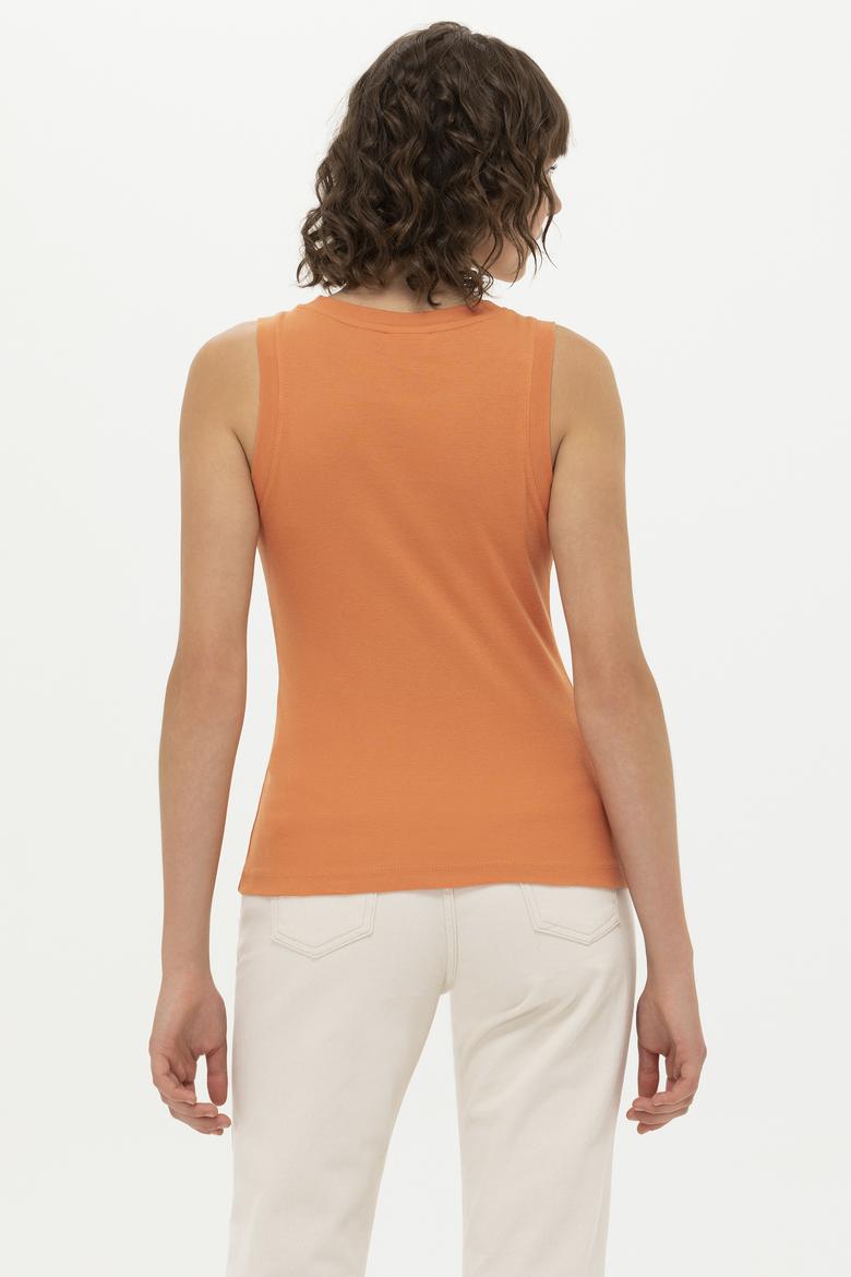 Kadın Kiremit Bisiklet Yaka Kolsuz Basic Tişört - 50264964106