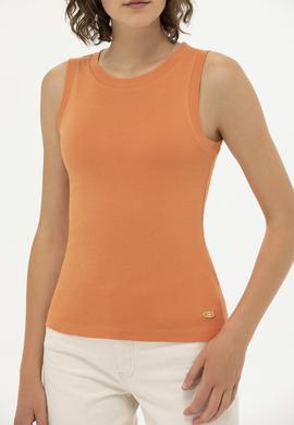 Kadın Kiremit Bisiklet Yaka Kolsuz Basic Tişört - 50264964106