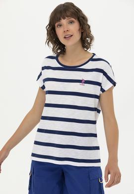 Kadın Lacivert Bisiklet Yaka Tişört - 50266180001