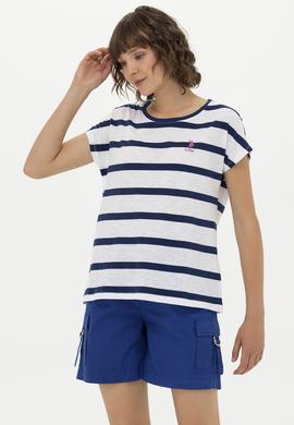 Kadın Lacivert Bisiklet Yaka Tişört - 50266180001